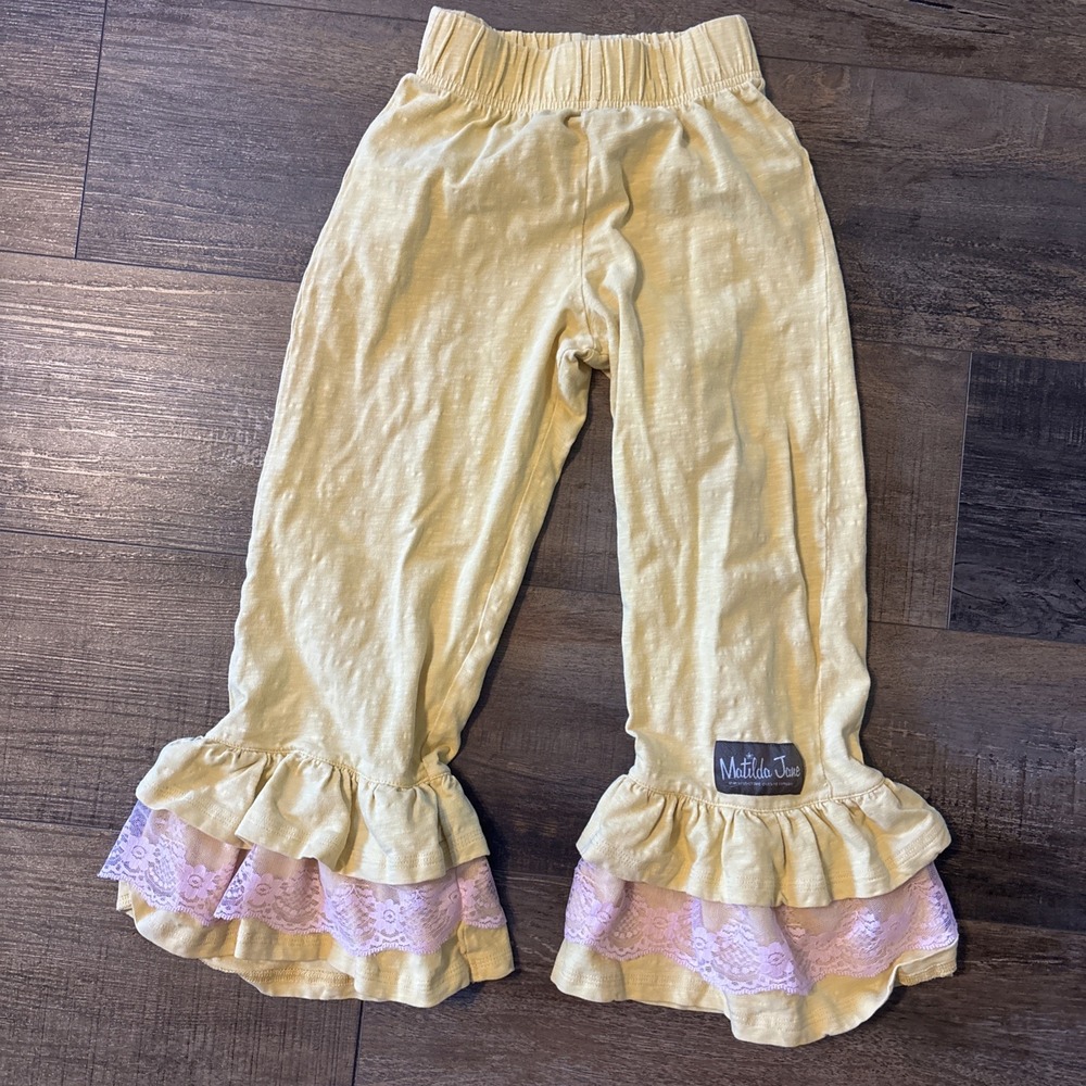 MATILDA JANE Popcorn Big Ruffles Ruffle Pants Yellow Pink Lace Serendipity Sz 8